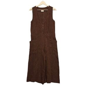 POETRY Brown Herringbone Linen Cotton Blend Jumpsuit Wide Leg Cropped Size US 6